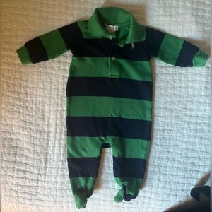 Polo Ralph Lauren baby rugby coverall green navy blue stripes 6 Months